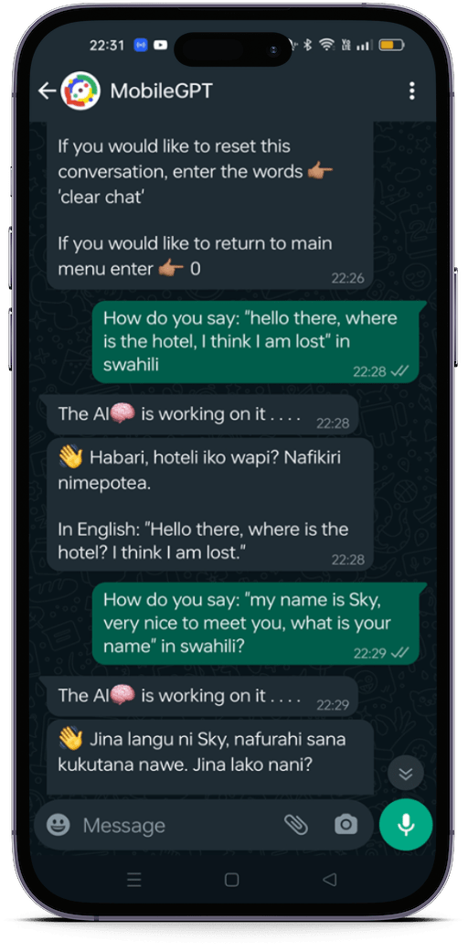 ChatGPT on Mobile with WhatsApp and MobileGPT